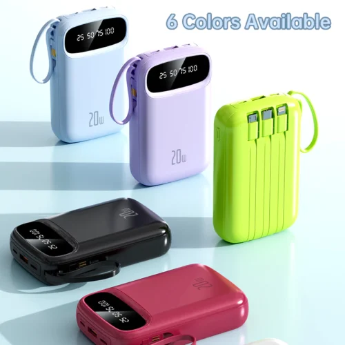 Power Bank 20000mAh PD Fast Charging Powerbank Built in Cables Portable Charger External Battery Pack For Phone