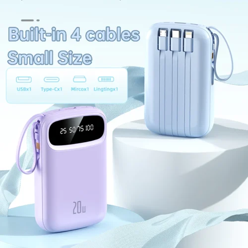Power Bank 20000mAh PD Fast Charging Powerbank Built in Cables Portable Charger External Battery Pack For Phone