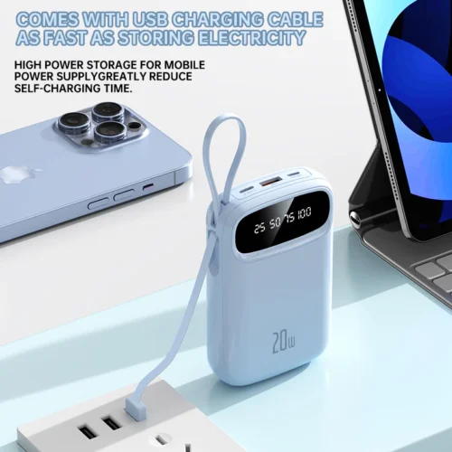 Power Bank 20000mAh PD Fast Charging Powerbank Built in Cables Portable Charger External Battery Pack For Phone