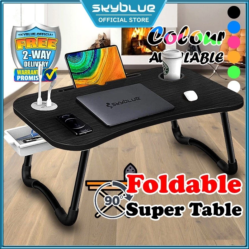 Skyblue Meja Lipat Foldable Study Table With Multipurpose Drawer Mini Bed Portable Table For Desk Laptop Computer Kids S