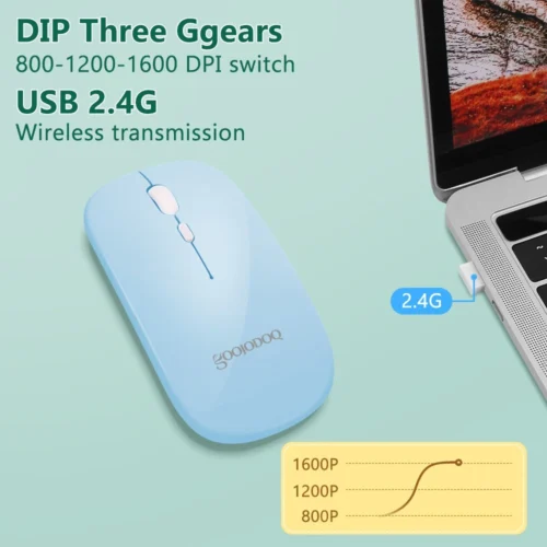 GOOJODOQ 2 Dalam 1 1600DPI Tetikus Bluetooth 2.4Ghz Mod Dwi Ultra Nipis Senyap