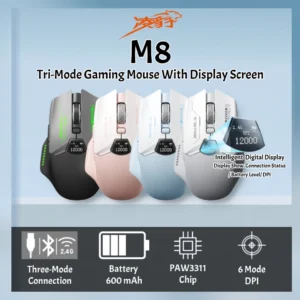 Lingbao M8 Tri-Mode Wireless Gaming Mouse With Display Screen PAw3311 Sensor Level 6 DPI for Office Gaming Mouse