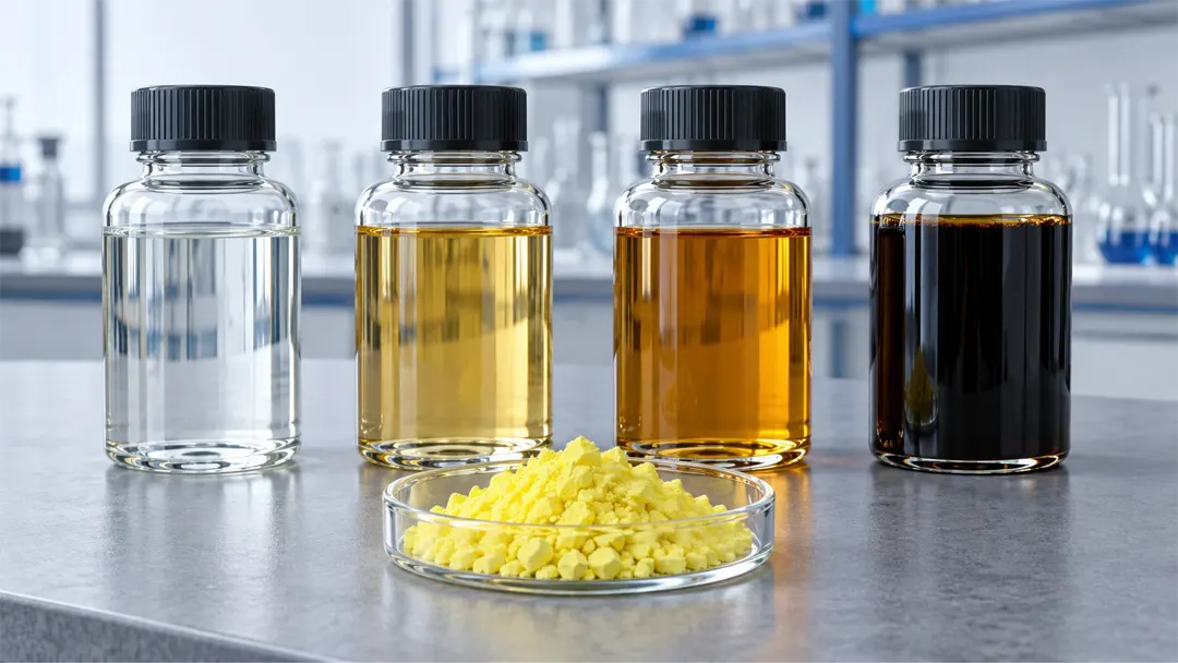 Illustrative petroleum liquid samples and industrial sulphur granules
