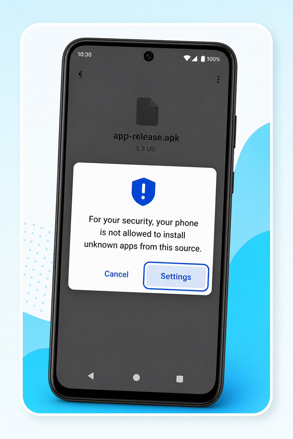 Android unknown app warning with Settings highlighted